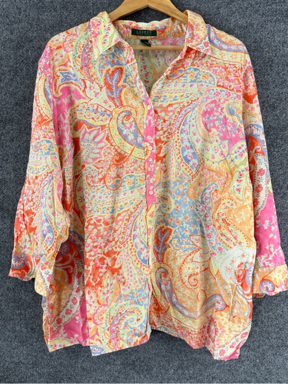 Lauren Ralph Lauren Womens Floral Paisley Button Up Tunic Top Size 3X Spring